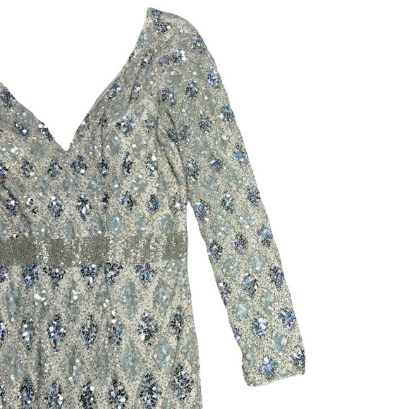 Mac Duggal Nude Lattice Sequin Long Sleeve Gown US 10 - Picture 4 of 12